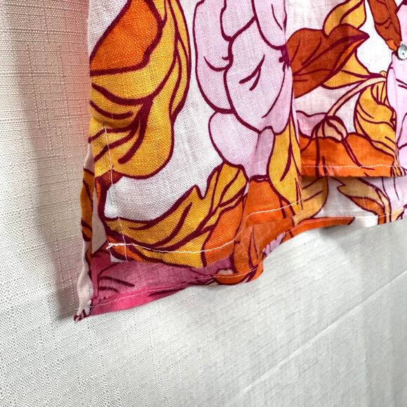 RACHEL ROY 100% Linen Blouse Women's M Button Down Floral Colorful Summer Beach - Picture 6 of 8